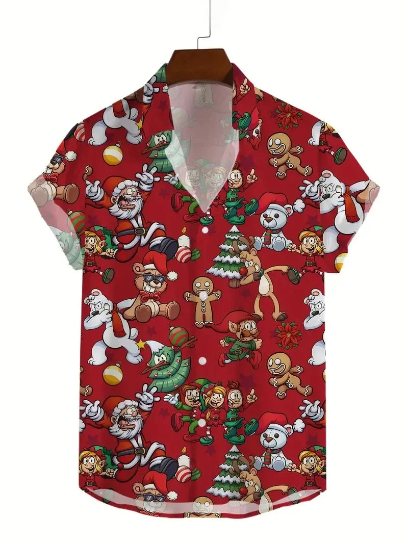 Mathieu | Men's Printed Short Sleeve Christmas Blouse