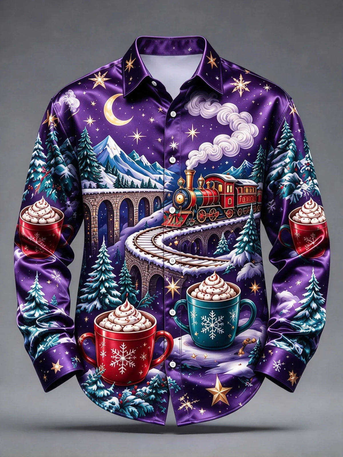 Hudson | Christmas Blouse with Festive Train Print for Men