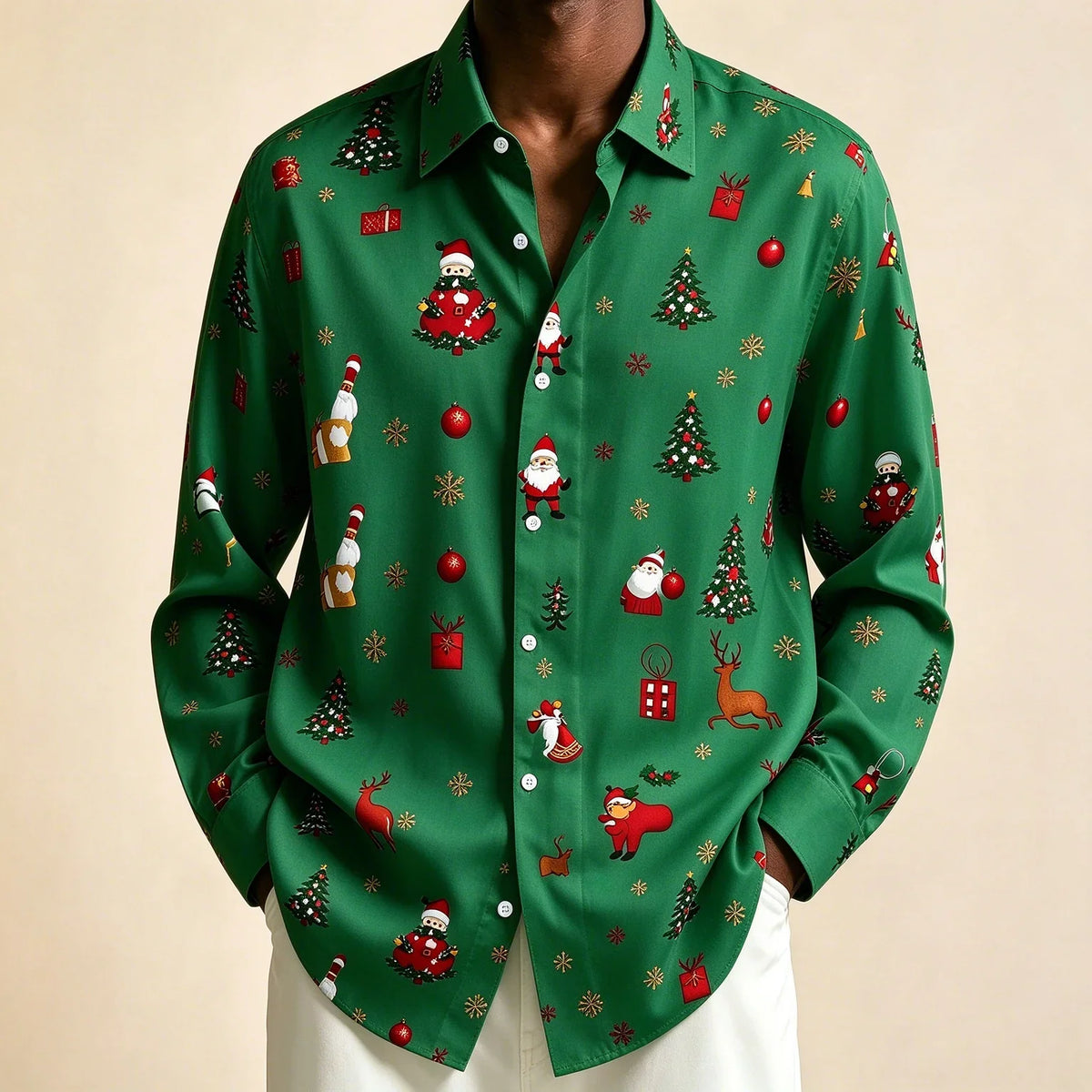 Donovan | Men's Festive Christmas Blouse with Santa Print