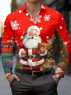 Jared | Men's Christmas Blouse with Santa Claus Print, Button-Up