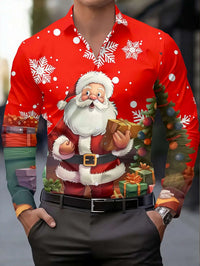 Jared | Men's Christmas Blouse with Santa Claus Print, Button-Up