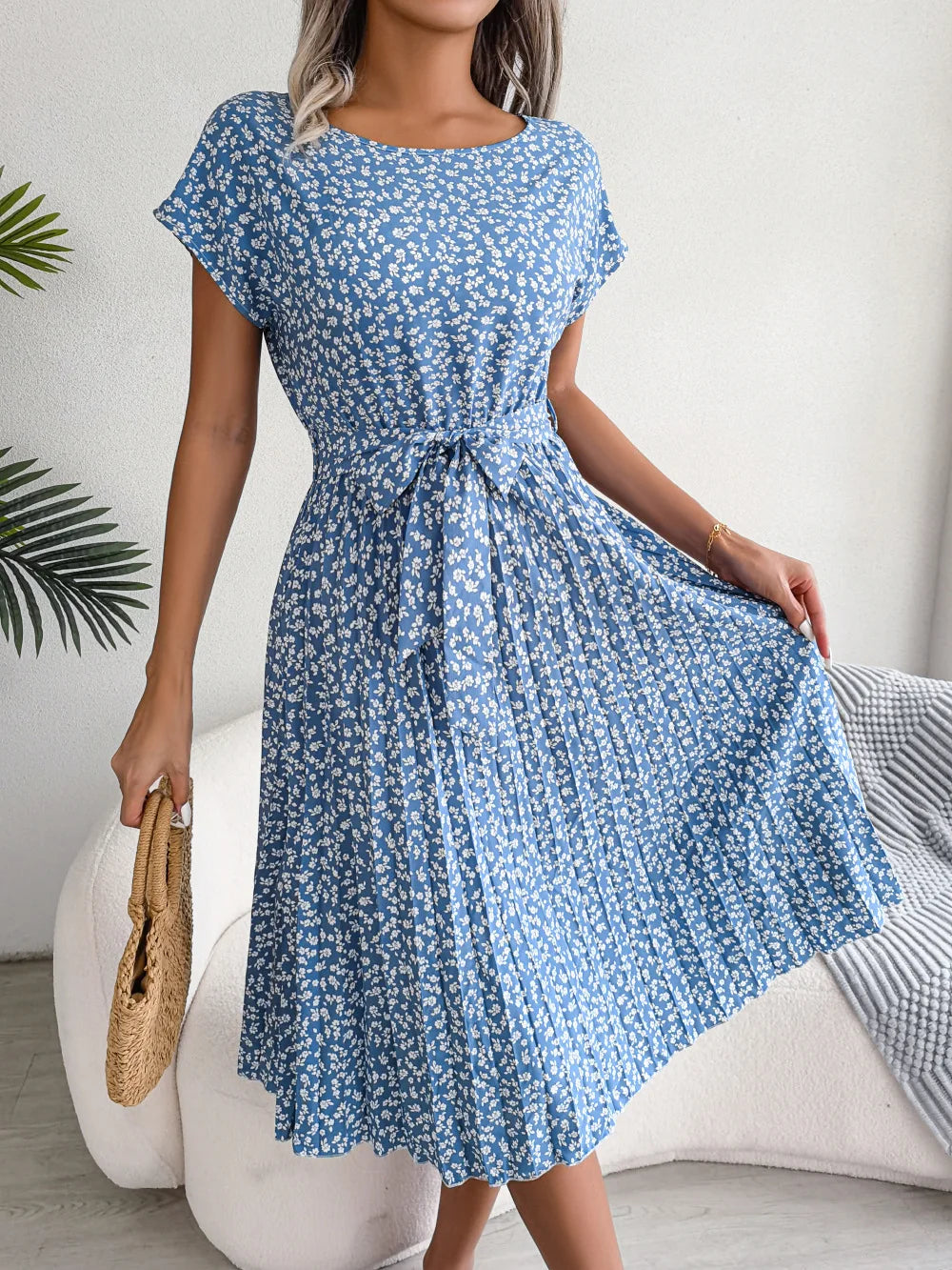 Nika | Women's Floral Pleated A-Line Midi Dress