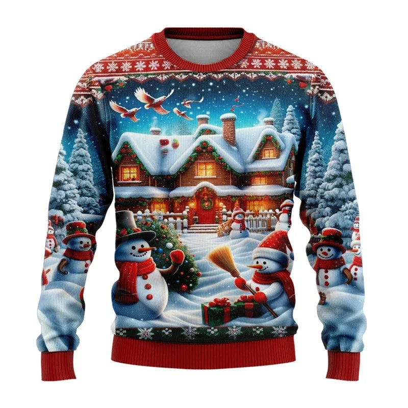 Siegbert | Men's Snowflake Print Crew Neck Christmas Blouse
