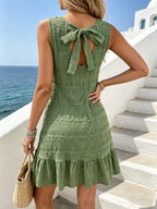 Nele | Women's Sage Green Ruffle-Hem Tie-Back Mini Dress