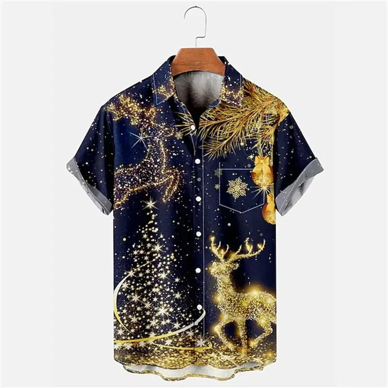 Gunner | Men's Short Sleeve Christmas Blouse with Santa Print