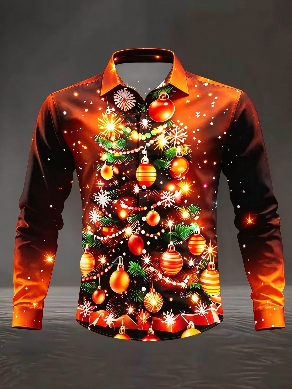 Quirin | Men's Snowflake Print Christmas Blouse with Collar