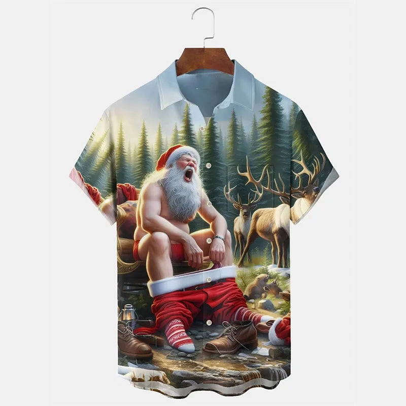 Torben | Men's Printed Button-Down Short Sleeve Christmas Blouse