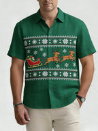 Dashiell | Men's Festive Print Short Sleeve Christmas Blouse