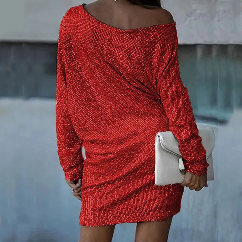 Elara | Women's Off-Shoulder Sequin Batwing Mini Dress