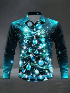 Quirin | Men's Snowflake Print Christmas Blouse with Collar