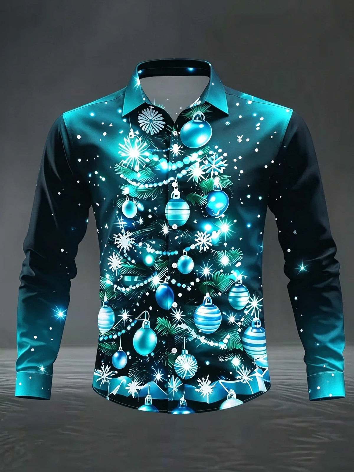 Quirin | Men's Snowflake Print Christmas Blouse with Collar