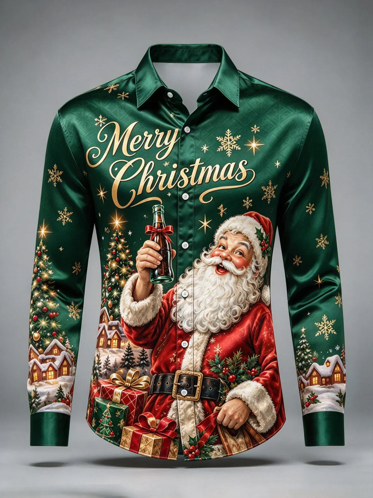 Cesaire | Men's Santa Print Button-Up Christmas Blouse