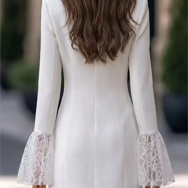 Maia | Women's Double-Breasted Lace-Cuff Blazer Dress