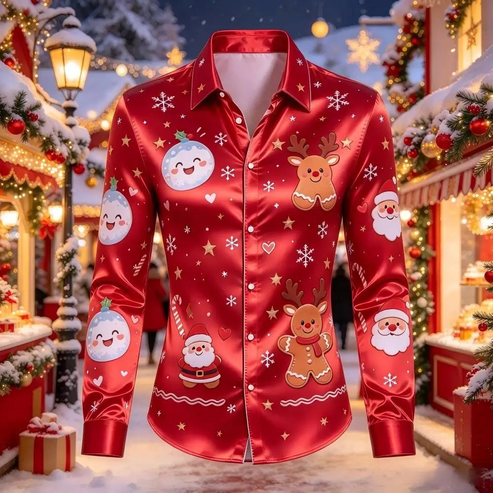 Louis | Men's Christmas Blouse with Gingerbread Print