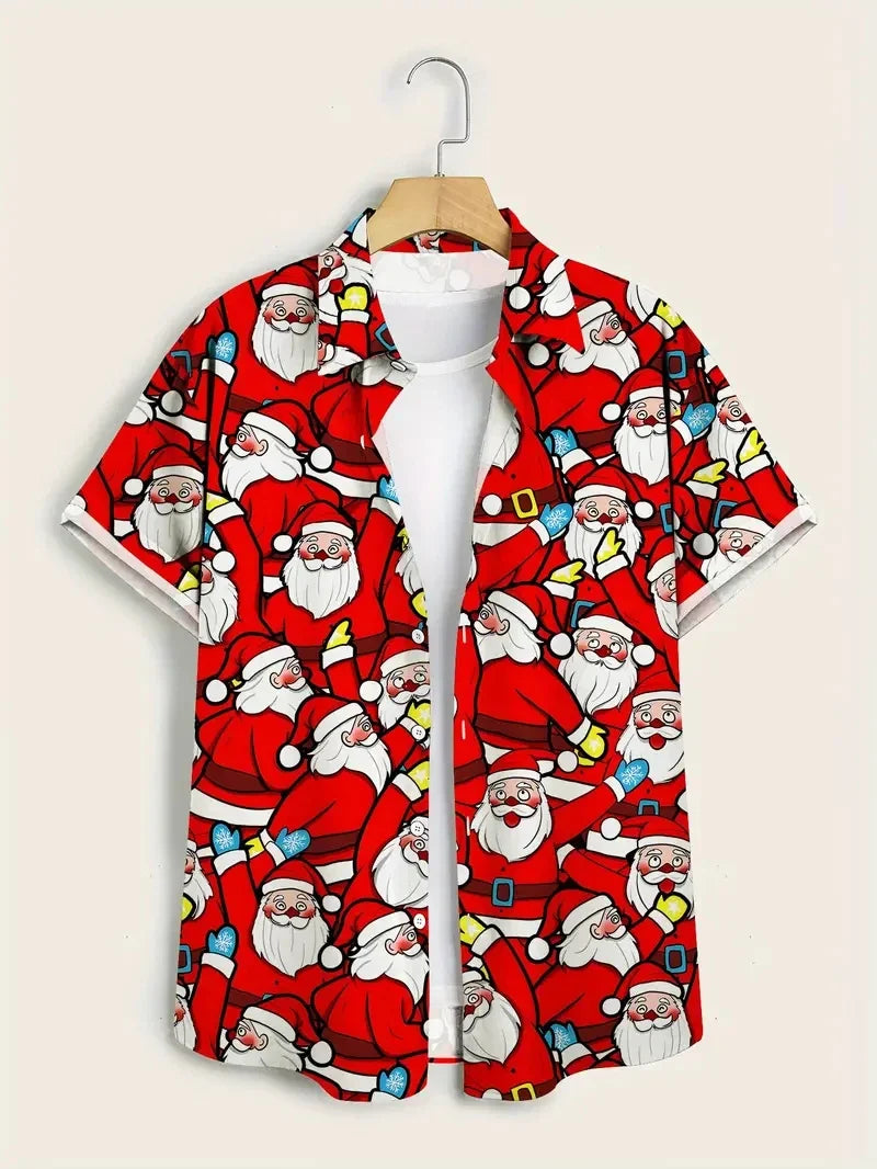 Mathieu | Men's Printed Short Sleeve Christmas Blouse