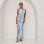 Ilona | Women's Satin Cowl-Neck Maxi Dress with High Slit