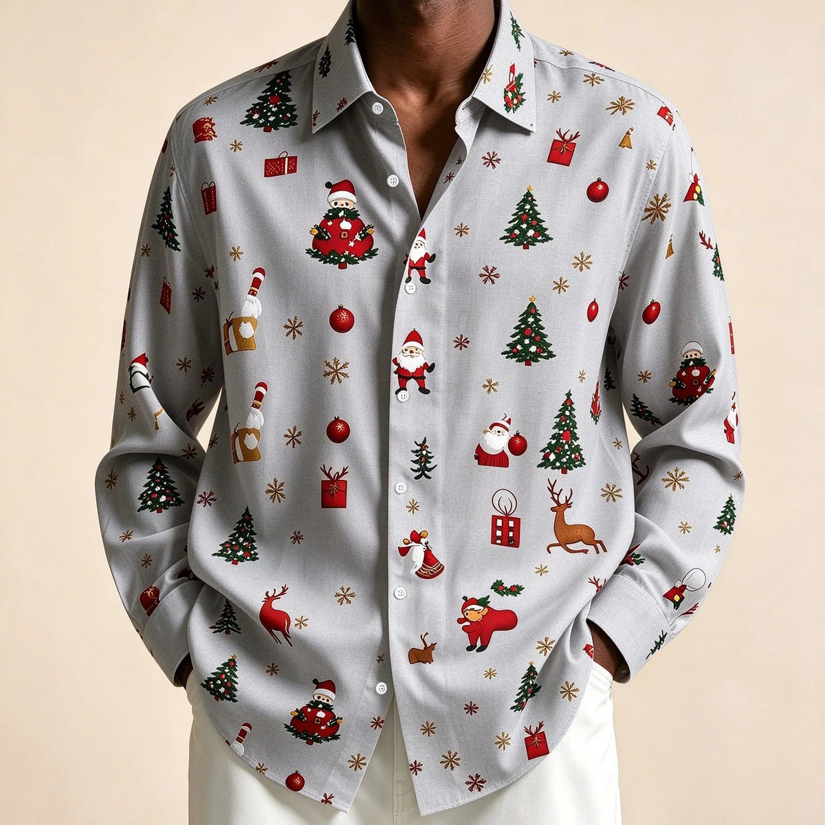 Donovan | Men's Festive Christmas Blouse with Santa Print