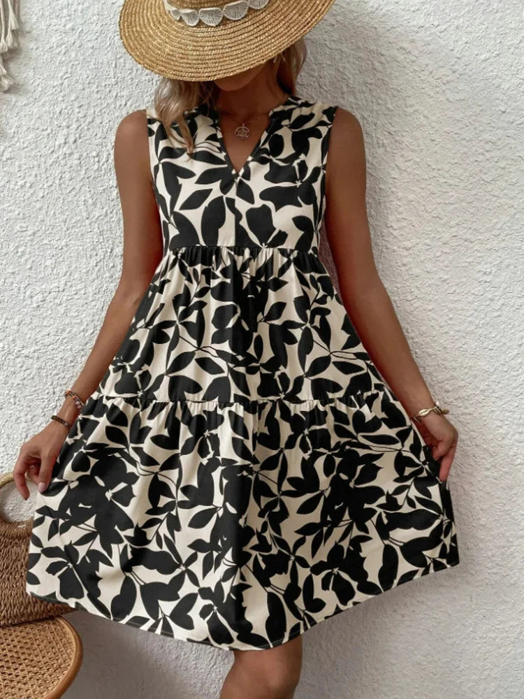 Nikoline | Women's Floral Print A-Line Mini Dress with V-Neck