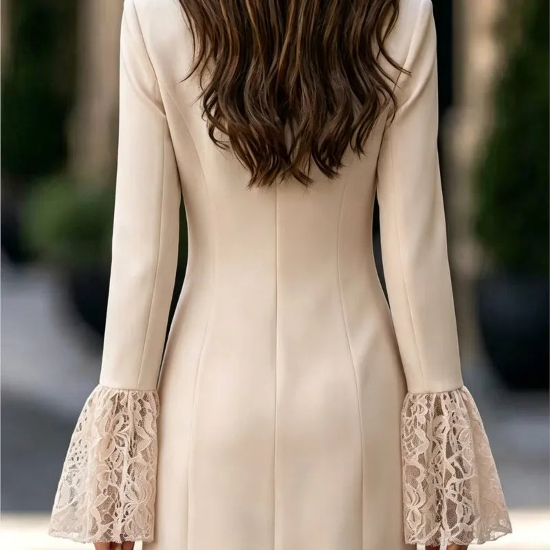Maia | Women's Double-Breasted Lace-Cuff Blazer Dress