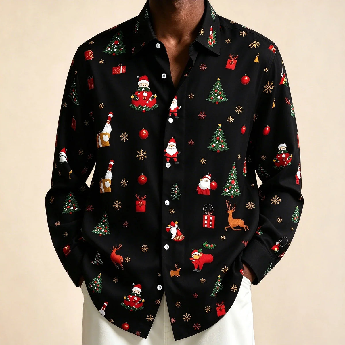 Donovan | Men's Festive Christmas Blouse with Santa Print