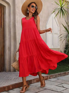 Nicoline | Women's Tiered A-Line Sleeveless Midi Dress