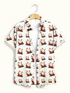 Jelte | Men's Santa Print Short Sleeve Christmas Blouse