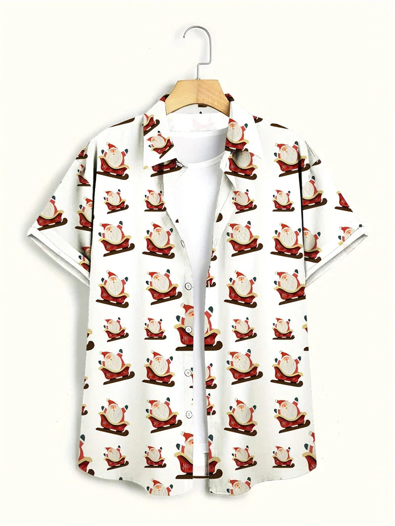 Jelte | Men's Santa Print Short Sleeve Christmas Blouse