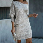 Elara | Women's Off-Shoulder Sequin Batwing Mini Dress