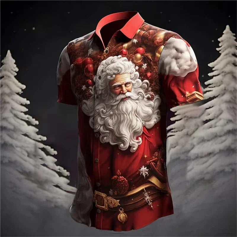Gunner | Men's Short Sleeve Christmas Blouse with Santa Print