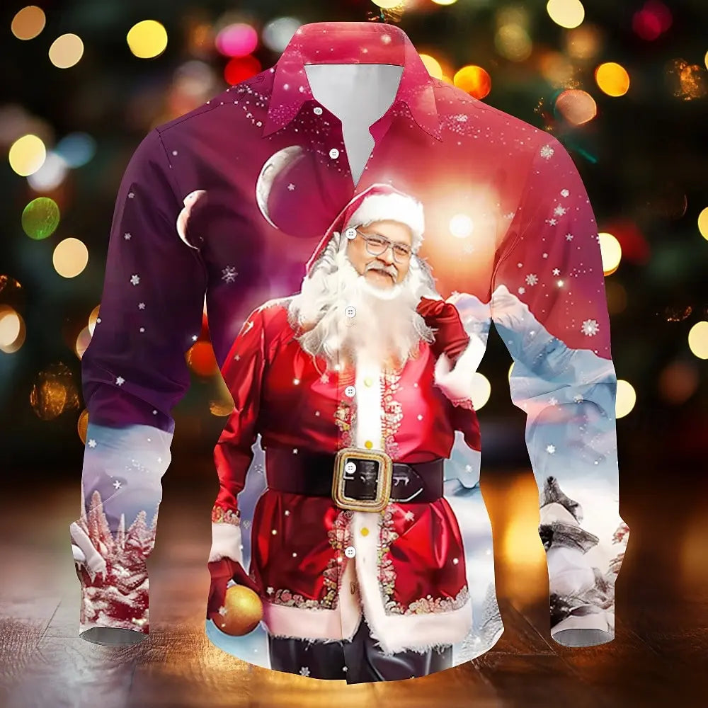 Barnabas | Men's Santa Print Christmas Blouse Button-Down