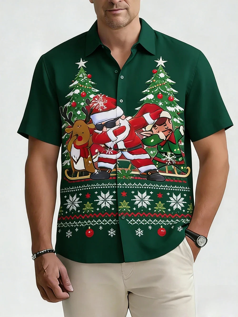 Dashiell | Men's Festive Print Short Sleeve Christmas Blouse