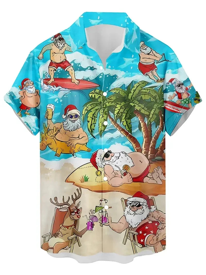 Mathieu | Men's Printed Short Sleeve Christmas Blouse