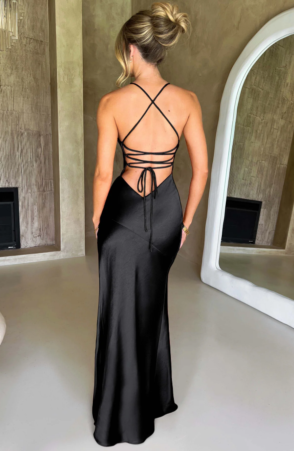 Livia | Women's V-Neck Pleated Cutout Maxi Dress