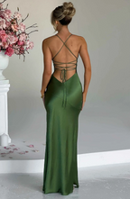 Livia | Women's V-Neck Pleated Cutout Maxi Dress