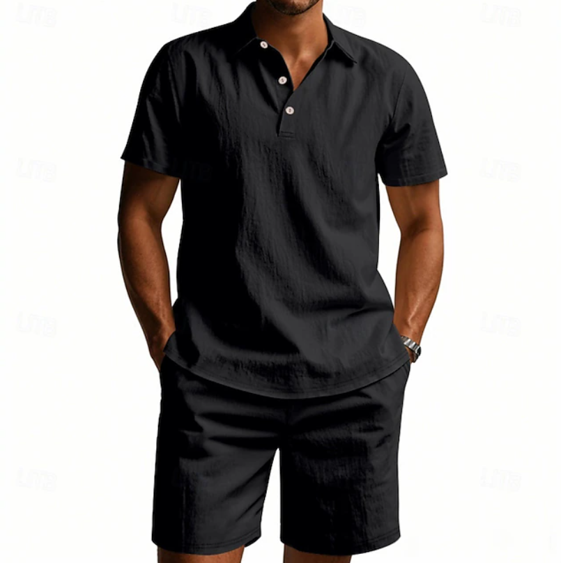 Soren | Men's Button-Front Short Sleeve Shirt and Shorts Two-Piece Set