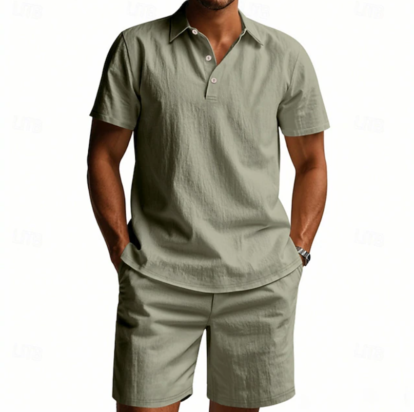Soren | Men's Button-Front Short Sleeve Shirt and Shorts Two-Piece Set