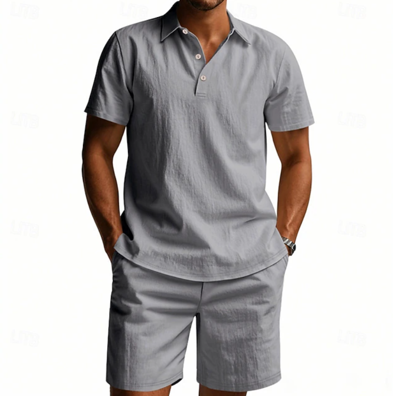 Soren | Men's Button-Front Short Sleeve Shirt and Shorts Two-Piece Set