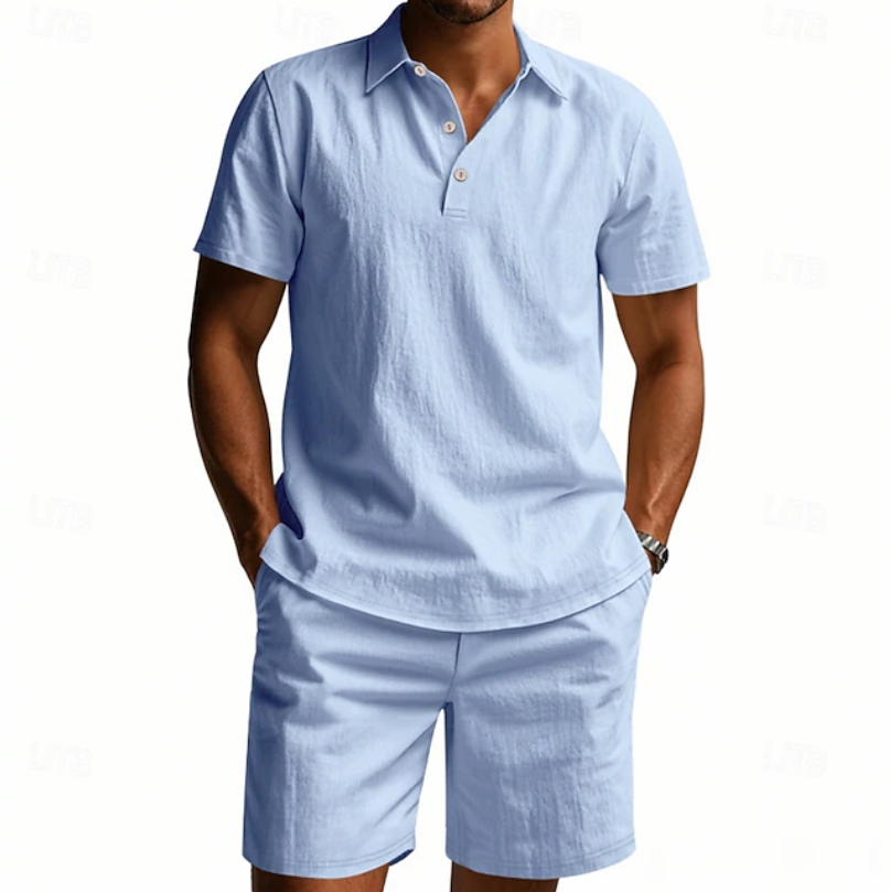 Soren | Men's Button-Front Short Sleeve Shirt and Shorts Two-Piece Set