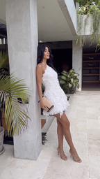 Charline | Women's Halter Neck Ruffle Mini Dress with Asymmetric Hem