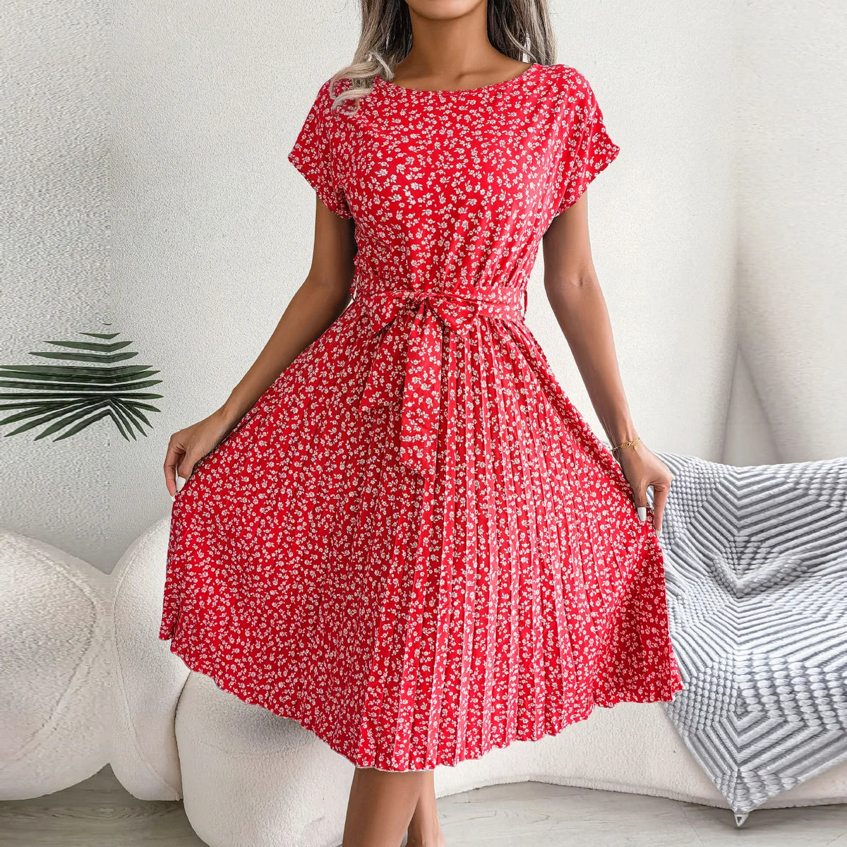 Nika | Women's Floral Pleated A-Line Midi Dress