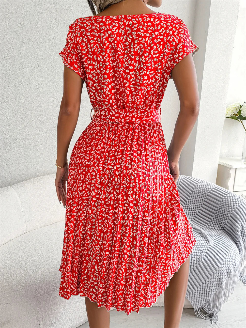 Nika | Women's Floral Pleated A-Line Midi Dress