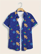 Jelte | Men's Santa Print Short Sleeve Christmas Blouse