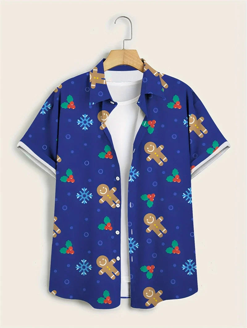 Jelte | Men's Santa Print Short Sleeve Christmas Blouse