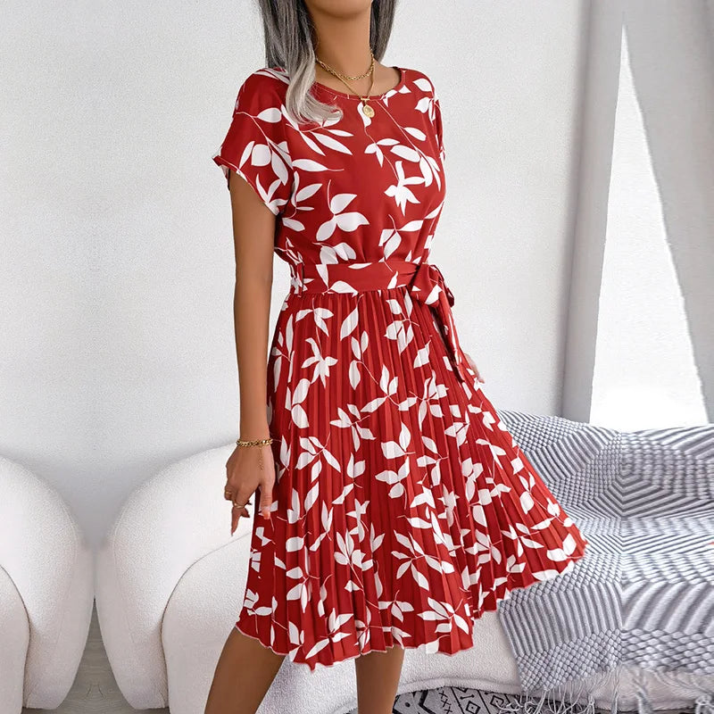 Nika | Women's Floral Pleated A-Line Midi Dress