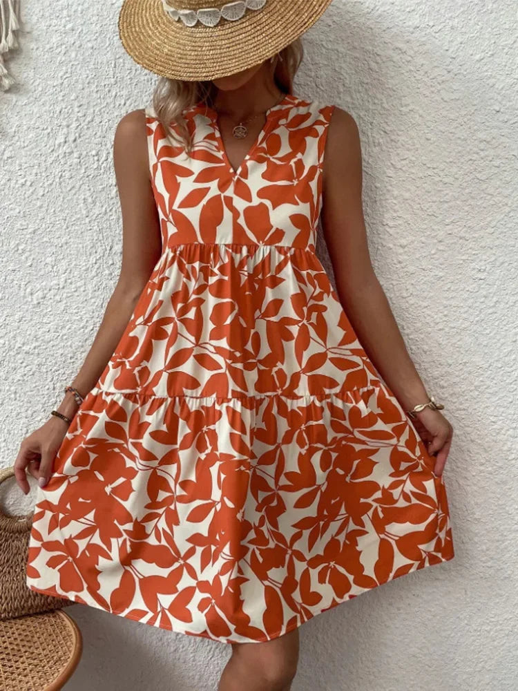 Nikoline | Women's Floral Print A-Line Mini Dress with V-Neck