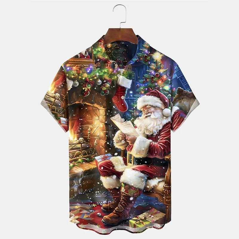 Torben | Men's Printed Button-Down Short Sleeve Christmas Blouse