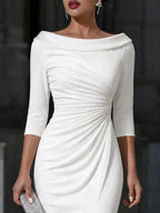 Karoline | Women's Ruched Boat Neck Cocktail Dress Knee-Length