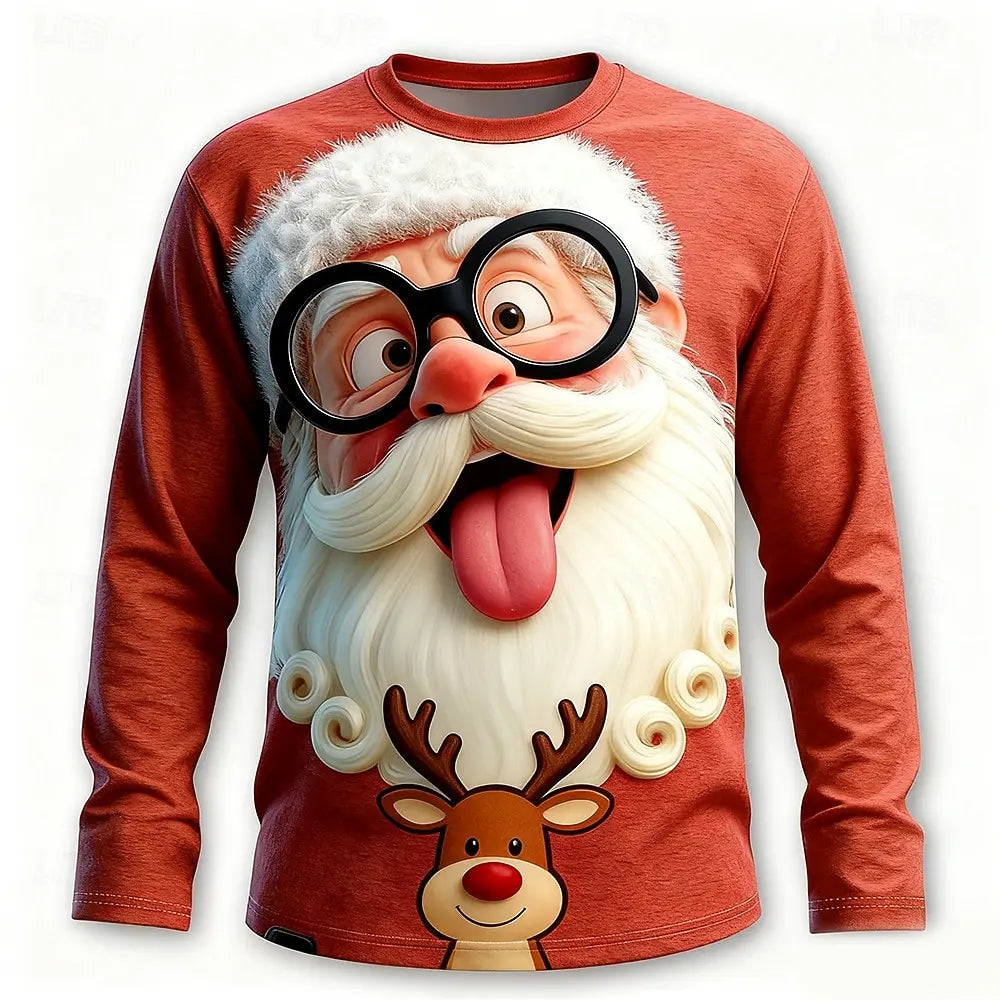 Xaver | Men's Printed Santa Crew Neck Christmas Blouse