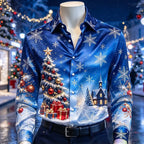 Jakob | Men's Christmas Blouse with Snowflake Print, Collared