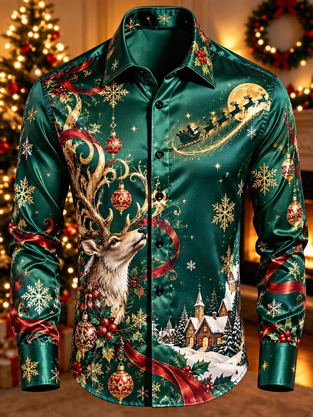 Ingo | Men's Reindeer Print Christmas Blouse Button-Down
